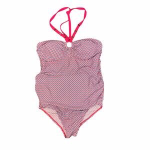 VM Pink Halter One Piece Maternity Swimsuit Geo Geometric L Large Ruched